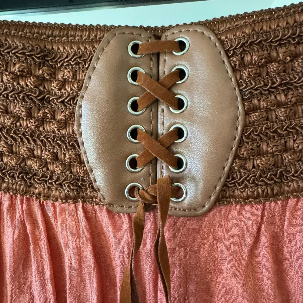 ANTHROPOLOGIE Poetry Wide Leg Bohemian Pants Lined Faux Belt Detail Size L - Picture 3 of 6